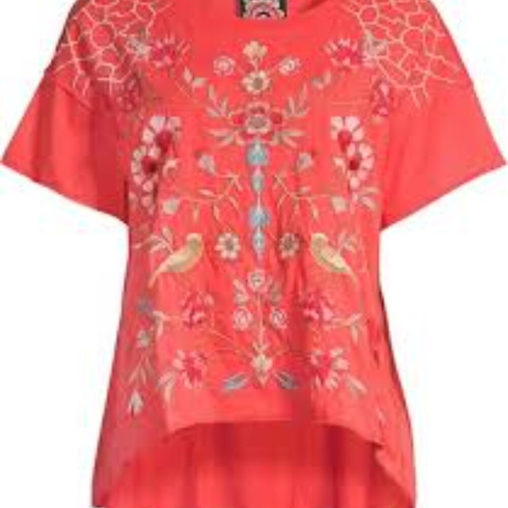 NWT Johnny Was Clara Swing Blouse Lightweight Boho hot coraL